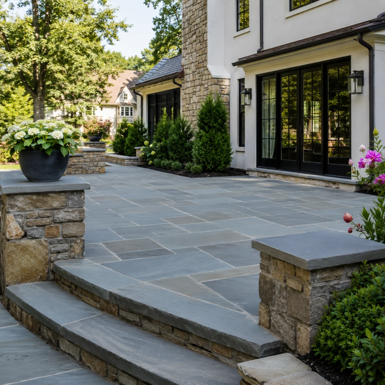 bluestone patio installation in Bryn Mawr, PA by Main Line Hardscapes