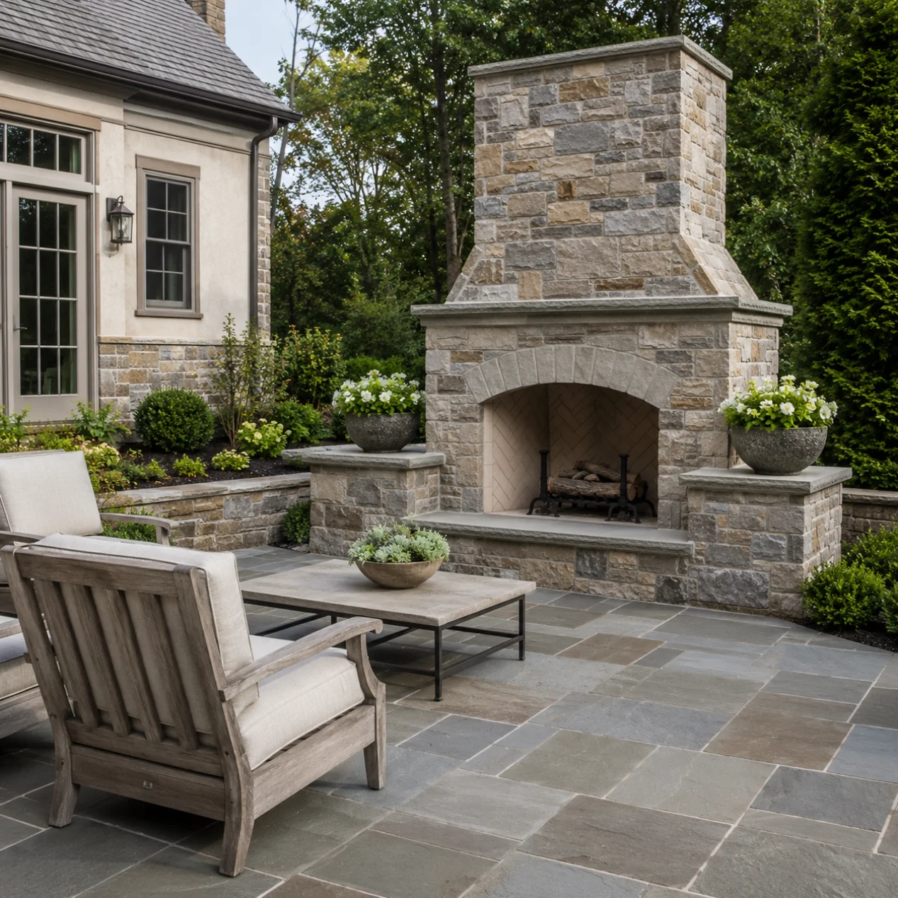 outdoor fireplace installation in Wayne, PA by Main Line Hardscapes